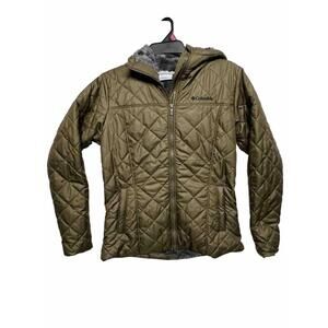 Columbia Down Fill Green Gray Womens Hooded Jacket Sz Small